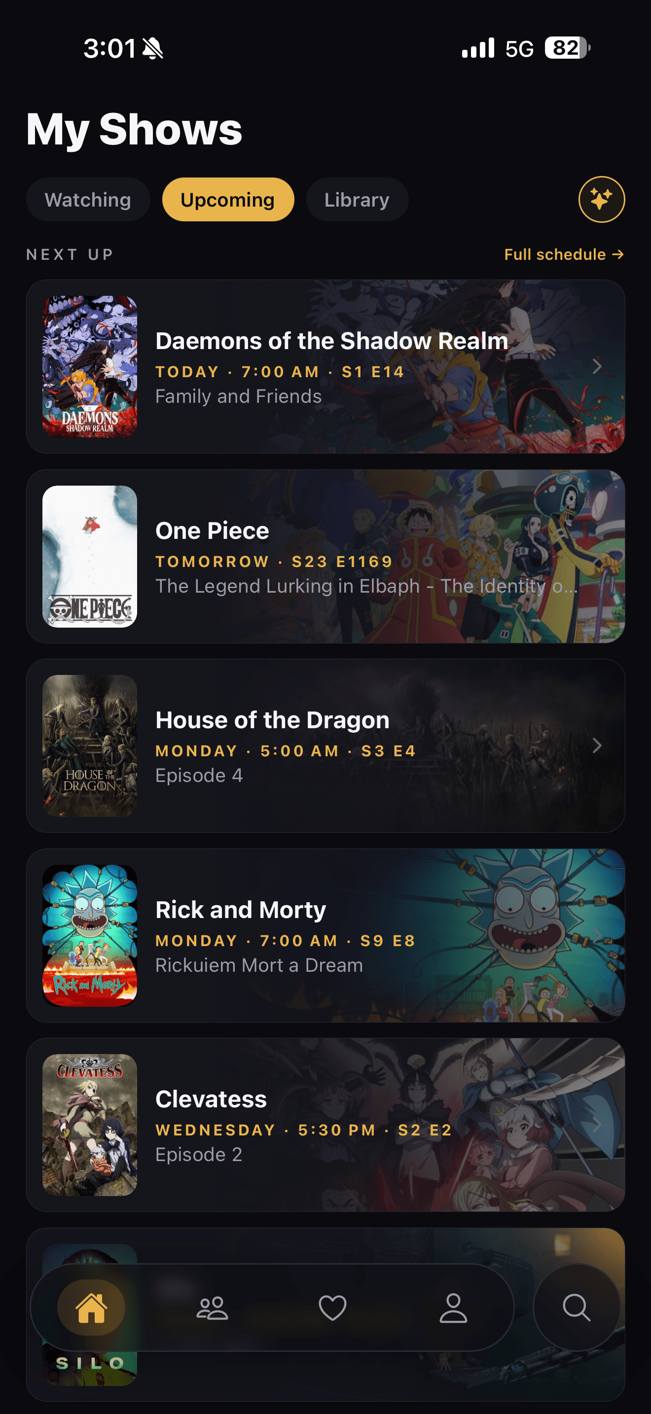 Upcoming schedule of episodes