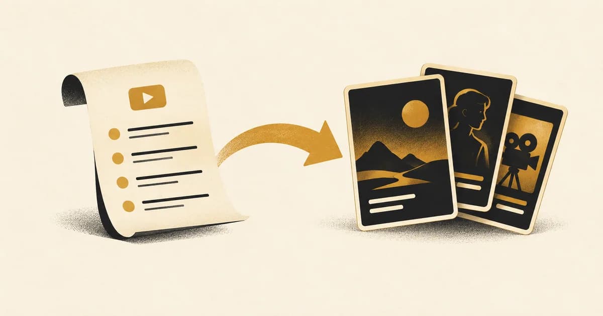 A viewing-history document follows a gold arrow into television and film cards.